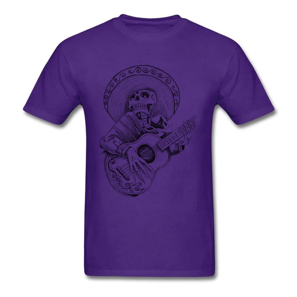 Mexican Mariachi singing skull Tops Tees New Design Crewneck Family Short Sleeve 100% Cotton Fabric Men Top T-shirts Tshirts Mexican Mariachi singing skull purple