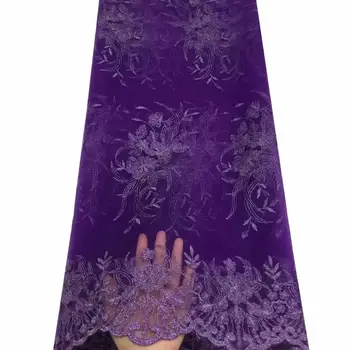 

Latest Nigerian Lace Fabric High Quality Gold Line French Net Fabric With 3 d Flowers African Lace Fabric Wedding Dress Purple
