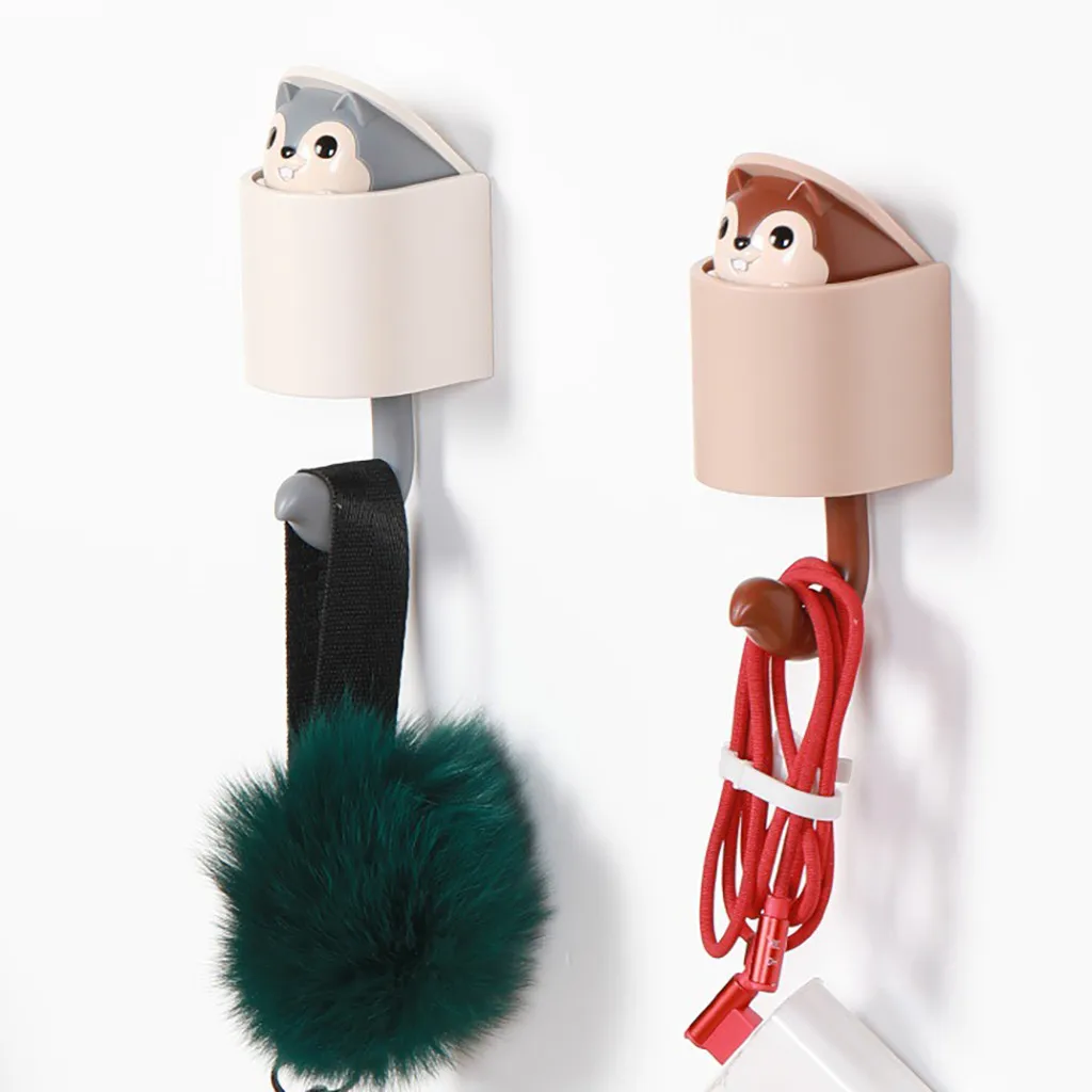 

Squirrel Wall Hook Adhesive Home Cartoon Cute Hanger Key Umbrella Towel Cap Coat ABS 51*53*87MM High Quality hook