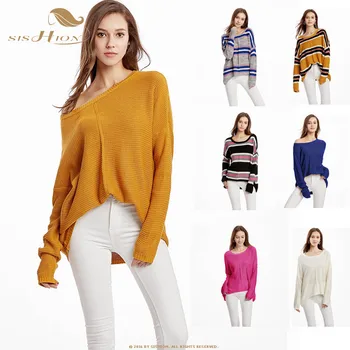 

SISHION Women plus size Sweater Autumn Winter 2019 Women solid color Long Sleeves loose Ladies O-Neck Pullovers SP0215