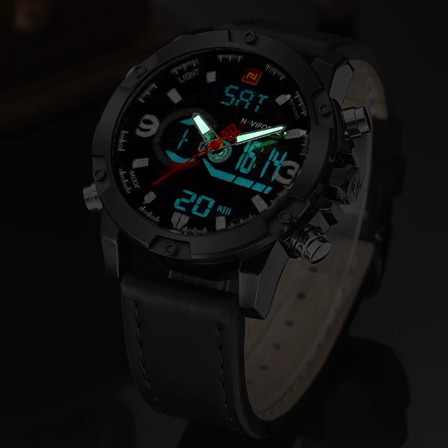 NAVIFORCE мужские часы модные повседневные спортивные черные кожаные армейские