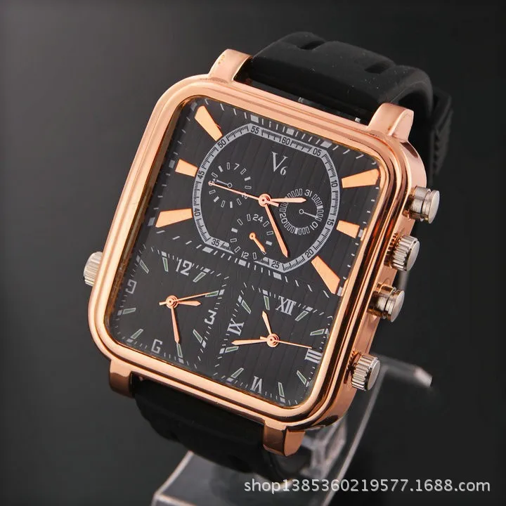 

V6 Brand Men Sports Watches Luxury Multiple Time Zone Big Dial Leather Military Male Business Square Clock Analog Quartz Watch