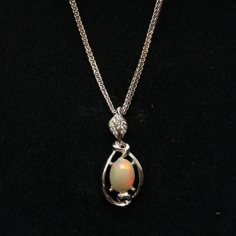 TBJ, лист дерева, натуральный Эфиопский Опал Овальный 6*8 кулон в 925 пробы драгоценности из серебра и камней, elegnat дизайн с подарочной коробкой - Цвет камня: white opal
