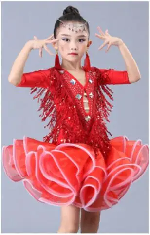 Детский костюм для латинских танцев; Пышное Платье с блестками для девочек; детская одежда для латинских танцев; платья для бальных танцев - Цвет: 5