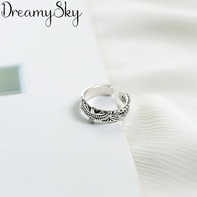 

Bijoux Vintage 925 Sterling Silver Eagle Rings For Girl Ladies Adjustable Size Statement Bird Ring Wedding Party Jewelry Anillos
