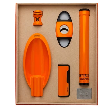 

LUBINSKI Cigar Gift Set Lighter and Cigar Cutter and Cigar Jar Tube and Ashtray and Cigar Bracket (5pcs/set),Packed With Nice Gi