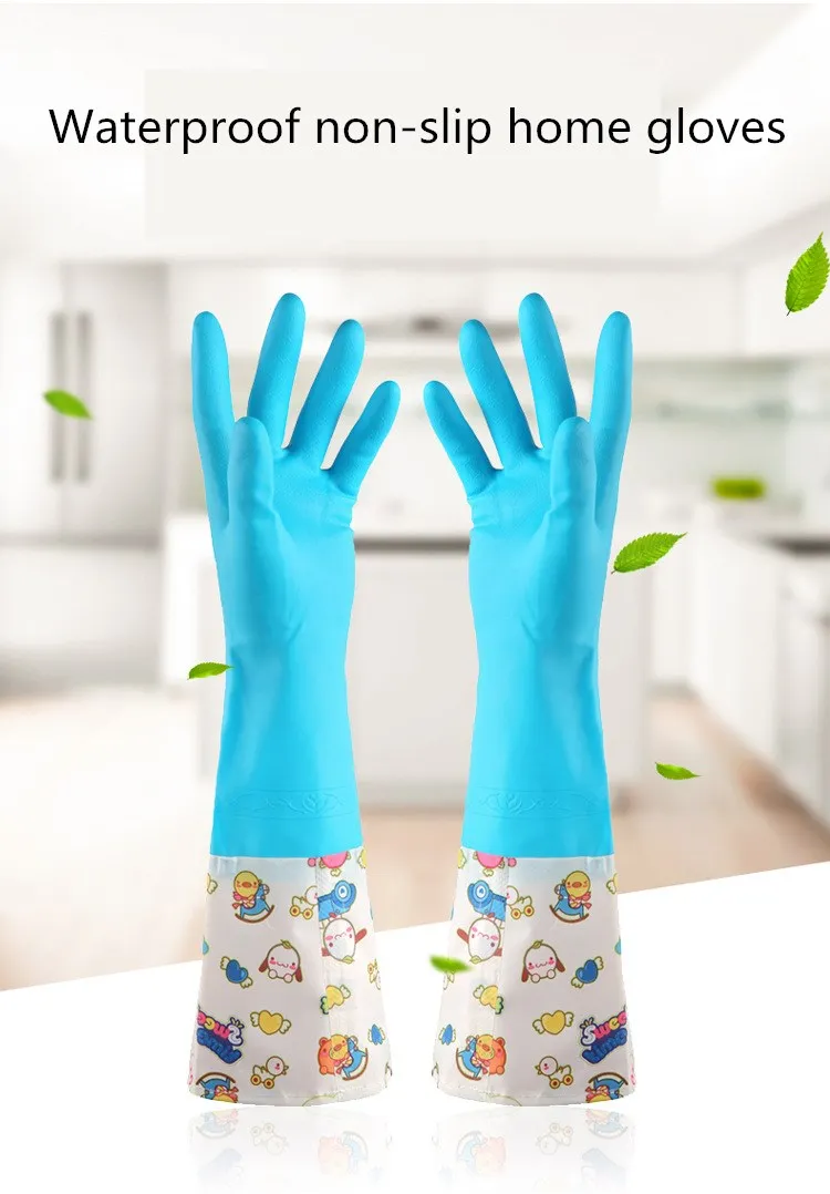 Домашняя кухня для очистки латексные перчатки с длинными рукавами бытовые теплые прочные водонепроницаемые перчатки для мытья посуды от пыли H745