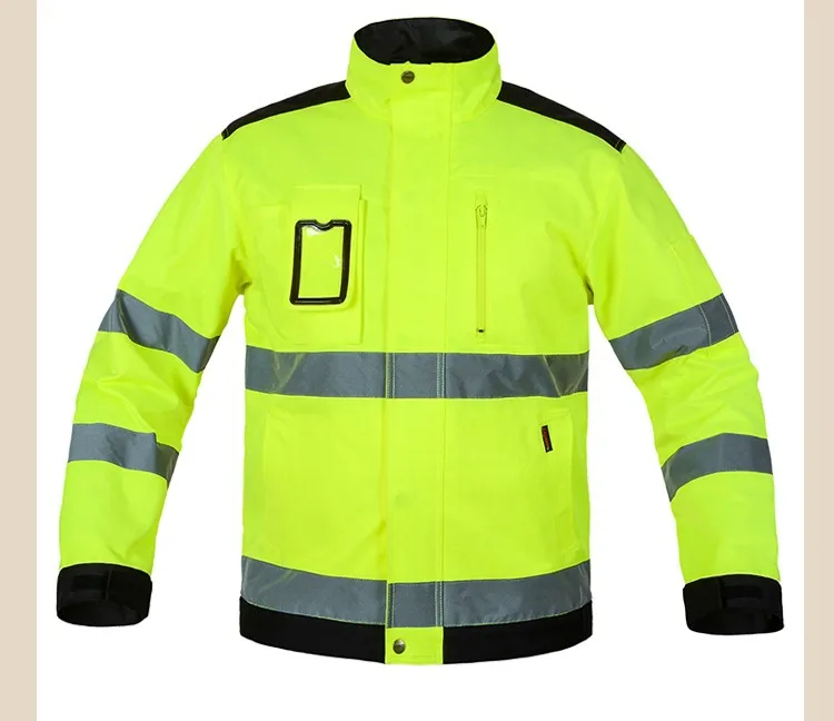 Bauskydd Reflective Jacket High visibility Men Outdoor Working Tops Fluorescent Yellow Multi-pockets Safety Workwear Clothing (6)