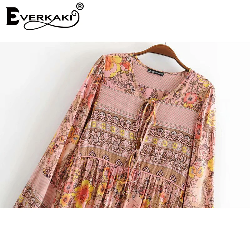 Платье Everkaki Boho женское повседневное с цветочным принтом свободные на шнурках