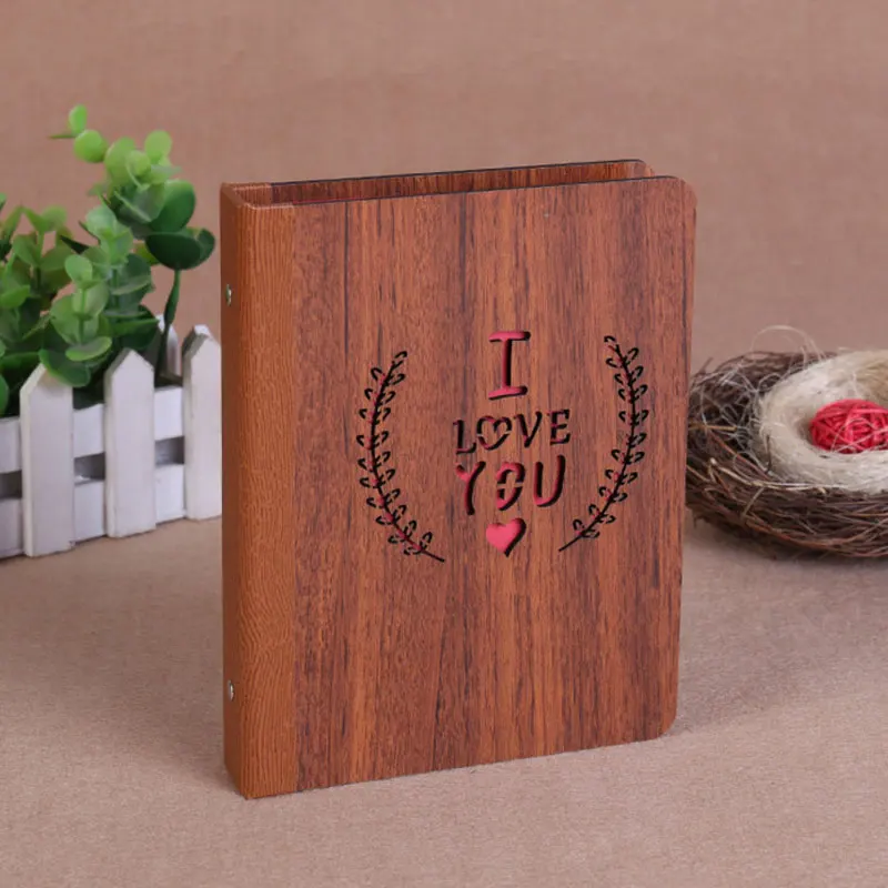 New 6 Inch Wooden Cover Wedding Albums Children Photo Book Storage Frame Photoalbum PVC 32 Photos Insert Page Album Lovers Gifts