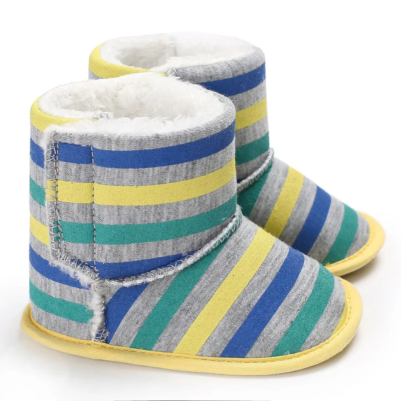 Для новорожденных обувь не скользит унисекс Зимние теплые детские пинетки на мягкой подошве Младенческая малышей обувь в полоску зимние сапоги - Цвет: D3