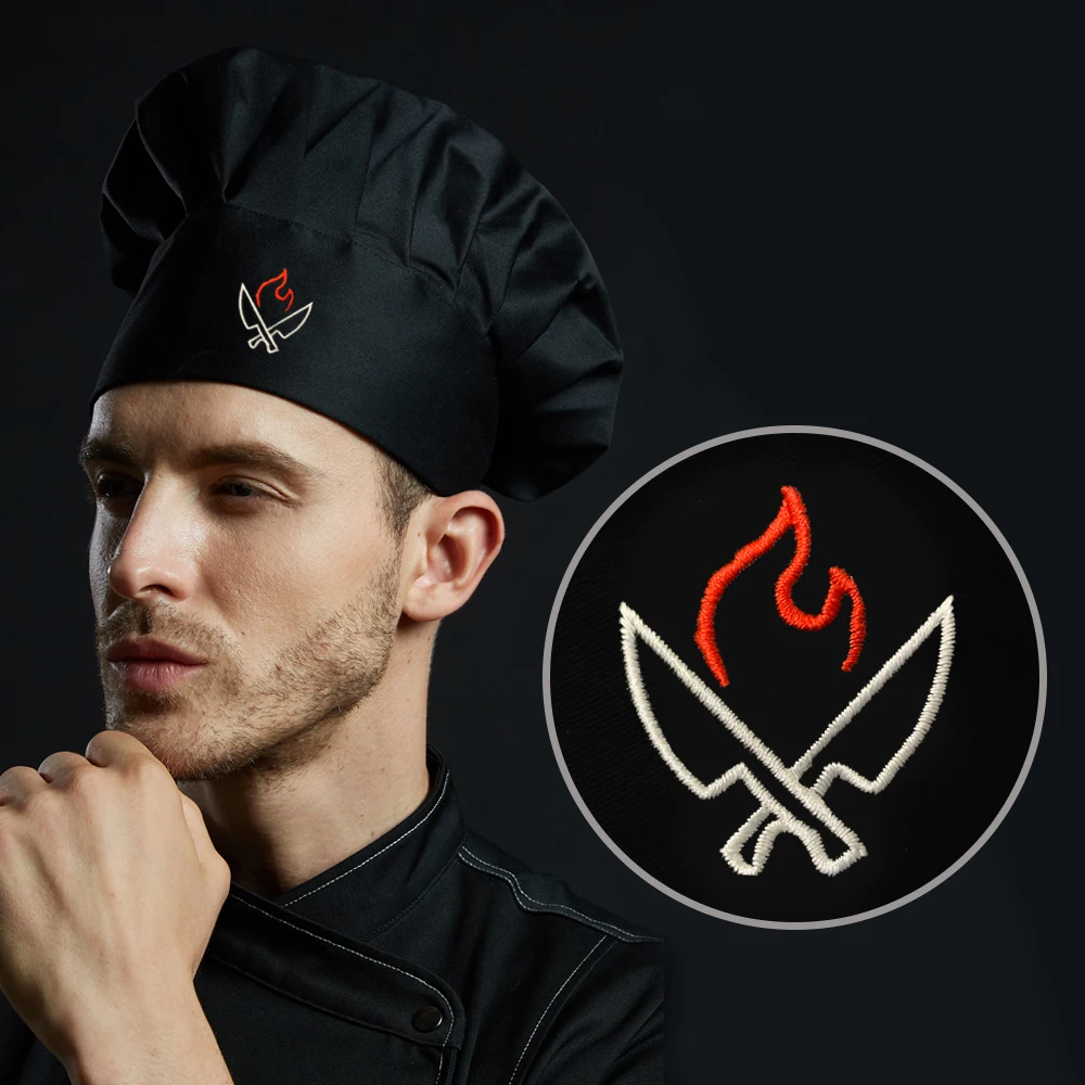 Novelty Chef Knife Embroidered Design Chef Waiter Cook Hat Unisex Adjustable Kitchen Restaurant Cooking Baker BBQ Black Work Hat