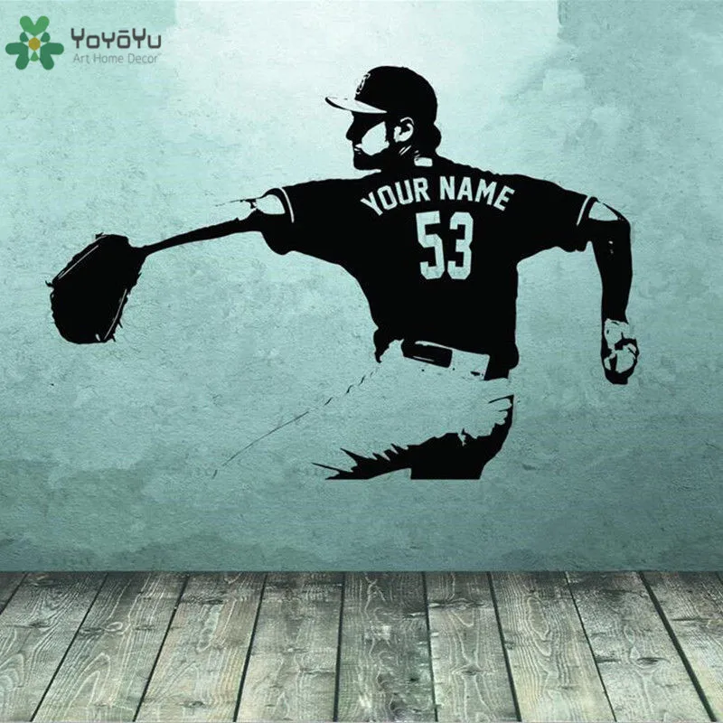 

YOYOYU Vinyl Wall Decal Baseball Player Athlete Throwing Action Movement Kids Room Home Decoration Custom name FD062