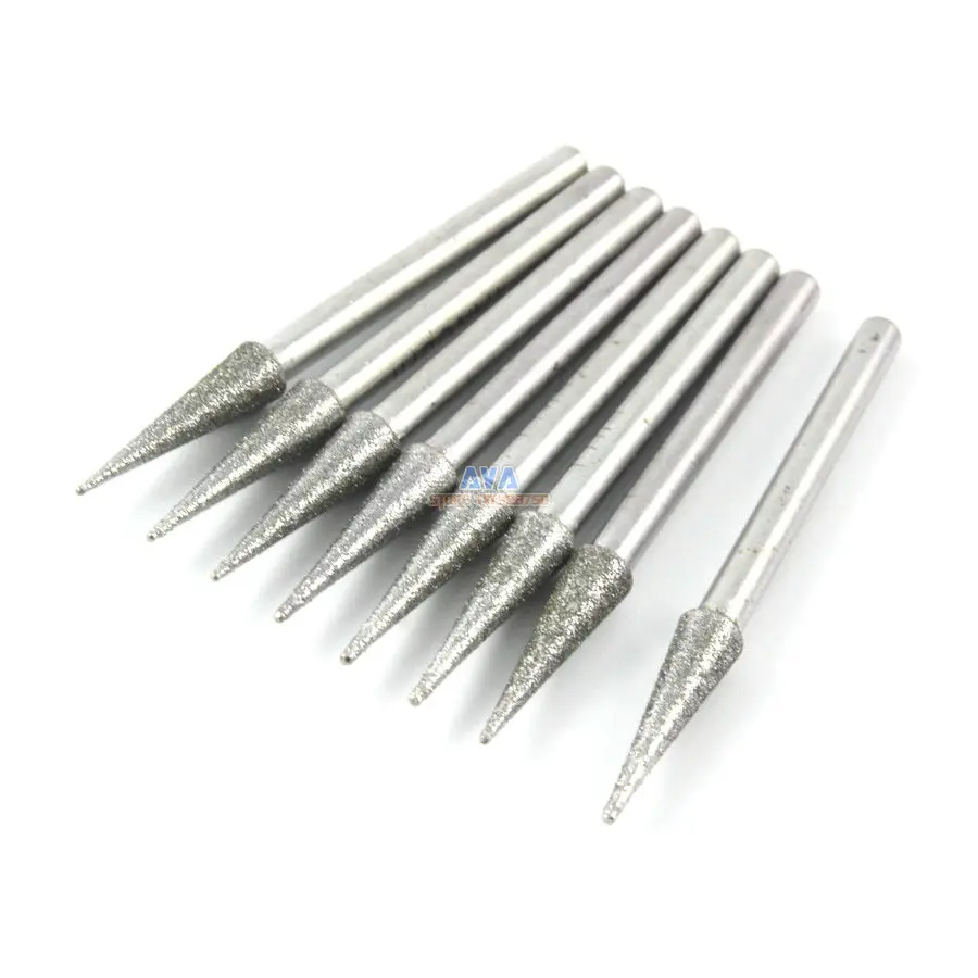 8 Pieces Tapered Head Grinding Bits Diamond Mounted Points 3mm x 4mmin