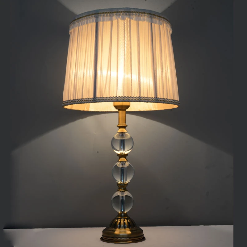 Vintage Luxury Crystal Ball Table E27 Living Room Bedroom Bedside Grey Fabric Lamp Shades Deco Desk Light 110-220v - Table Lamps - AliExpress