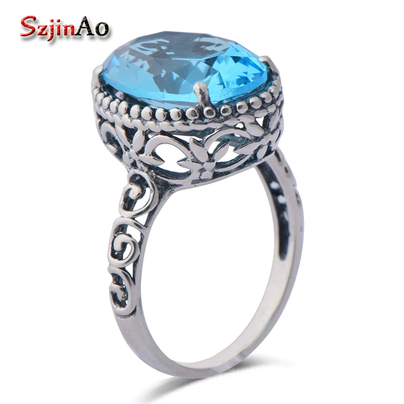 

Szjinao Antique Silver Fashion 925 Sterling Silver Ring Vintage Style Blue Stone Ring Fashion Jewelry for Women Wholesale