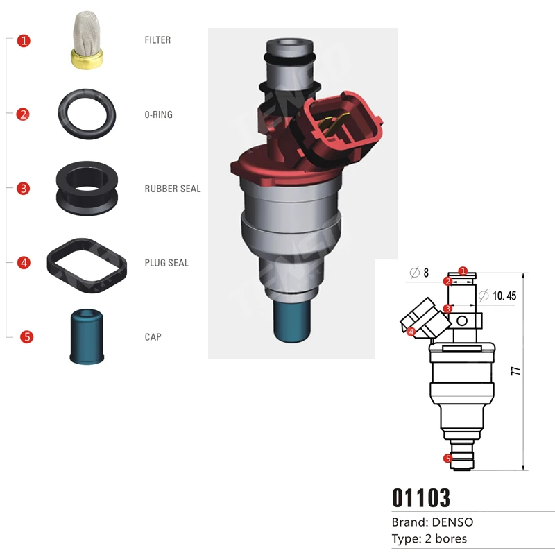 Free shipping! 200sets/box Fuel Injector Repair Kits 2 bores 01103fuel