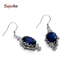 Szjinao модные однотонные 925 серебро серьги резьба украшения стиль дизайна восстановление сапфир женщины серьги