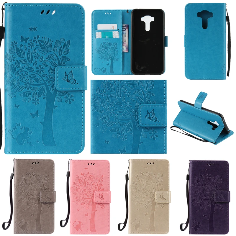 

Zenfone Selfie Neo Cute Cartoon Tree Cat Embossing Wallet Flip Fundas Case For Asus Zenfone Selfie ZD551KL ZD552KL Cover Coque