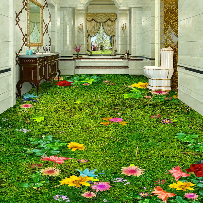 Custom 3D Floor Murals Flowers Grass Lawn Living Room Bedroom Balcony Waterproof Self-adhesive Floor Decor Mural PVC Wallpaper Custom 3D Floor Murals Flowers Grass Lawn Living Room Bedroom Balcony Waterproof Self-adhesive Floor Decor Mural PVC Wallpaper