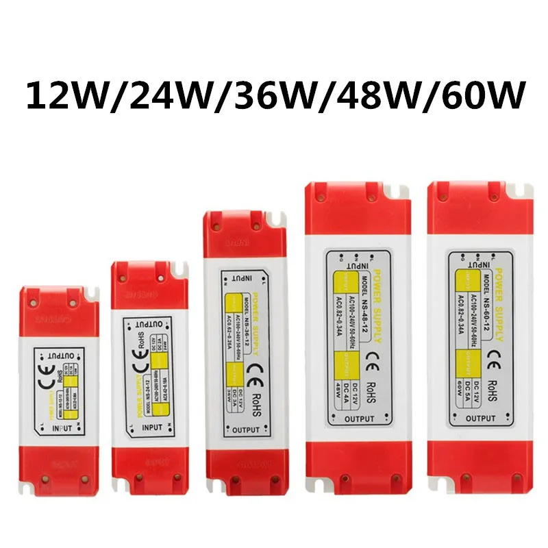 

12/24/36/48/60W AC100-240V To DC 12V LED Driver Power Supply Adapter Transformer For LED Strip Light Bulbs