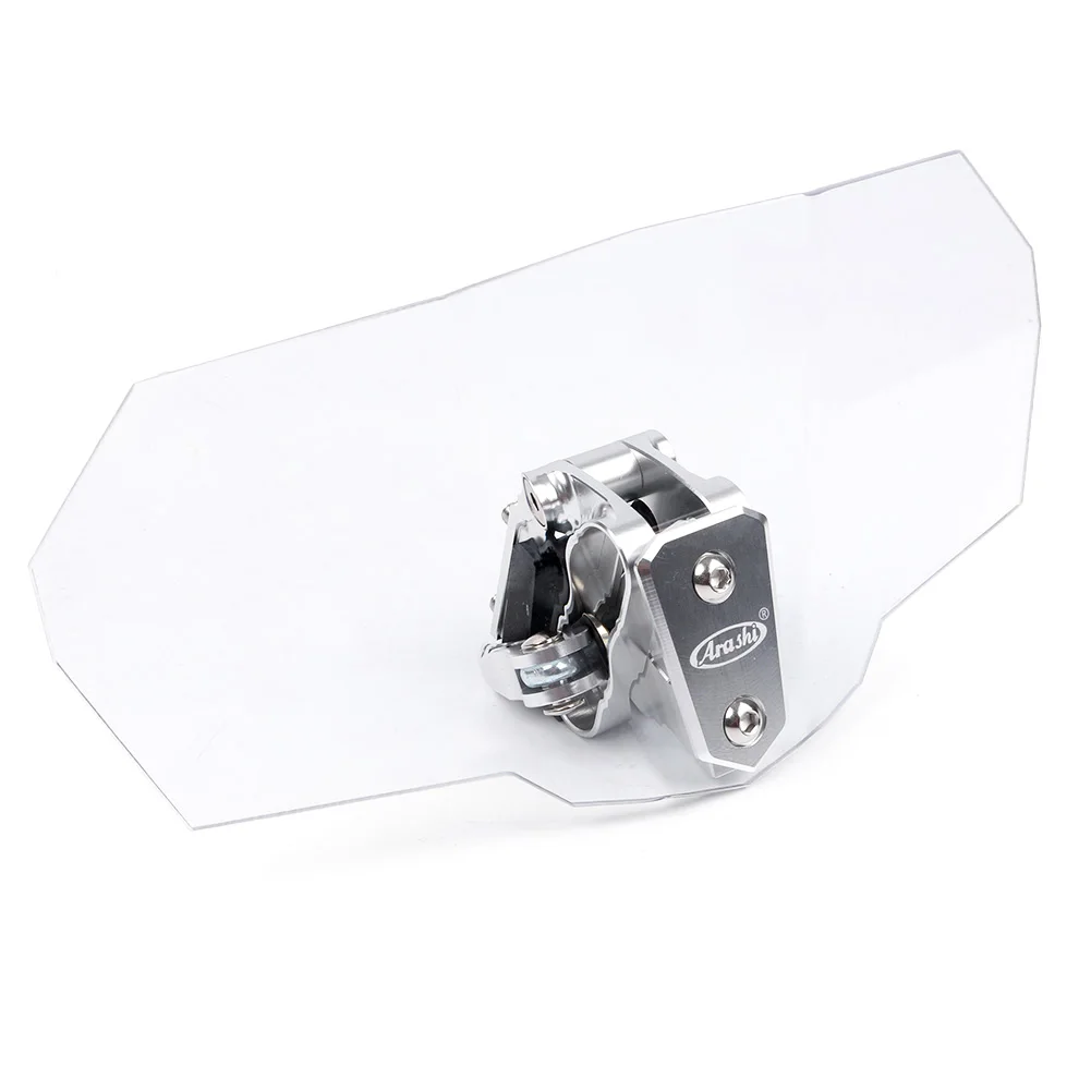 Universal Motorcycle Windshield Extension Spoiler Wind Deflector Silver Mount Silver /Grey
