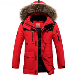 Новые длинные может выдержать-40 градусов зимняя куртка Для мужчин большой натуральный меховой воротник с капюшоном утка куртка большой