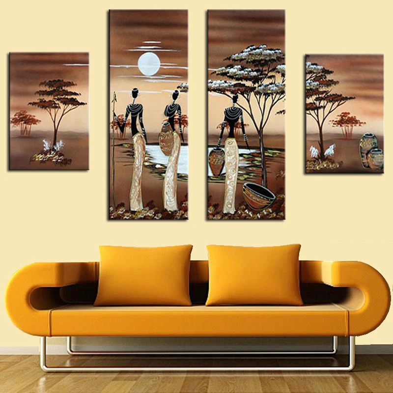 4pcs-Abstract-African-Landscape-Oil-Painting-Handpainted-African-Women-Wall-Pictures-for-Living-room-Canvas-Art (3)
