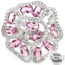 4.7g Real 925 Solid Sterling Silver New Designed Pink Tourmaline CZ Woman's Rings US 7.5# 25x24mm 4.7g Real 925 Solid Sterling Silver New Designed Pink Tourmaline CZ Woman's Rings US 7.5# 25x24mm