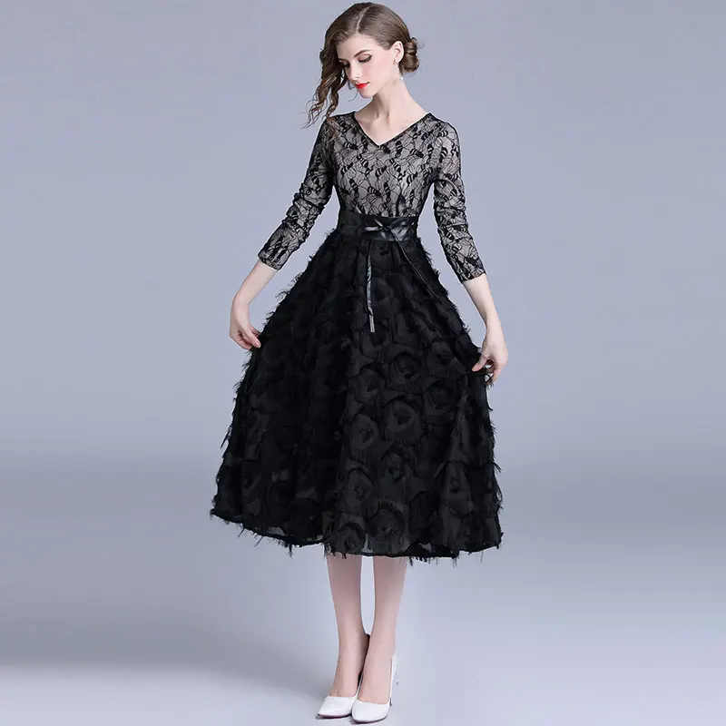 Borisovich роскошное элегантное вечернее платье, бренд, осенняя мода, v-образный вырез, лоскутное кружево, Женские повседневные длинные платья M861