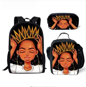 

Children 3pcs/set School Bags for Kids Black Art African Girls Printing Backpack Teenagers pencil bag Bagpack Satchel