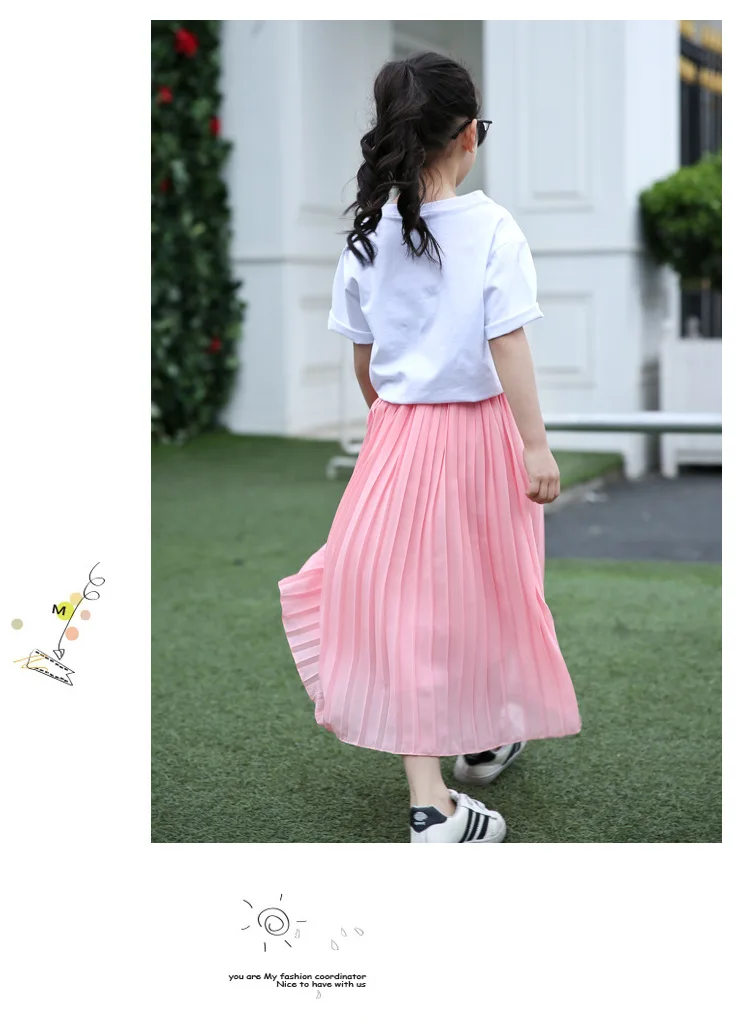 Meninas Saia Longa Crianças Roupas Rosa Preto Plissado Saias Adolescentes Verão 8 9 10 11 12 13 14 Anos Mãe Mod. 254548 4 Meninas saia longa crianças roupas crianças rosa
