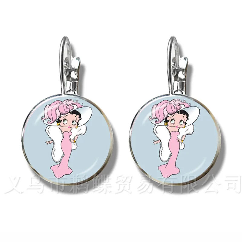 Женские классические серьги с узором Betty Boop очаровательные стеклянные купольные
