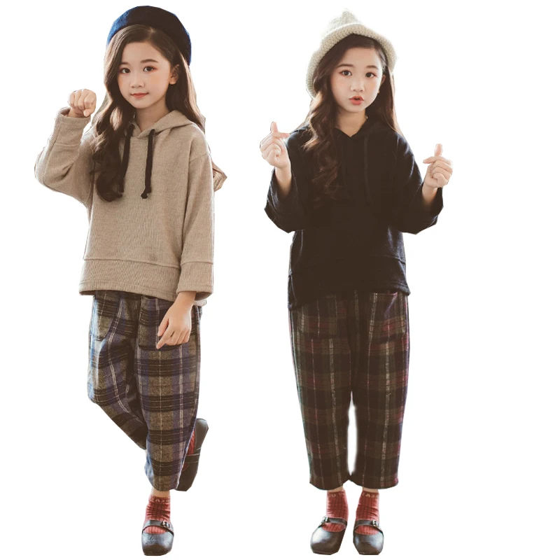 

Children girls clothing set autumn teenage girls costume sweater plaid pants suit kids clothes tracksuit for girls clothes 10T