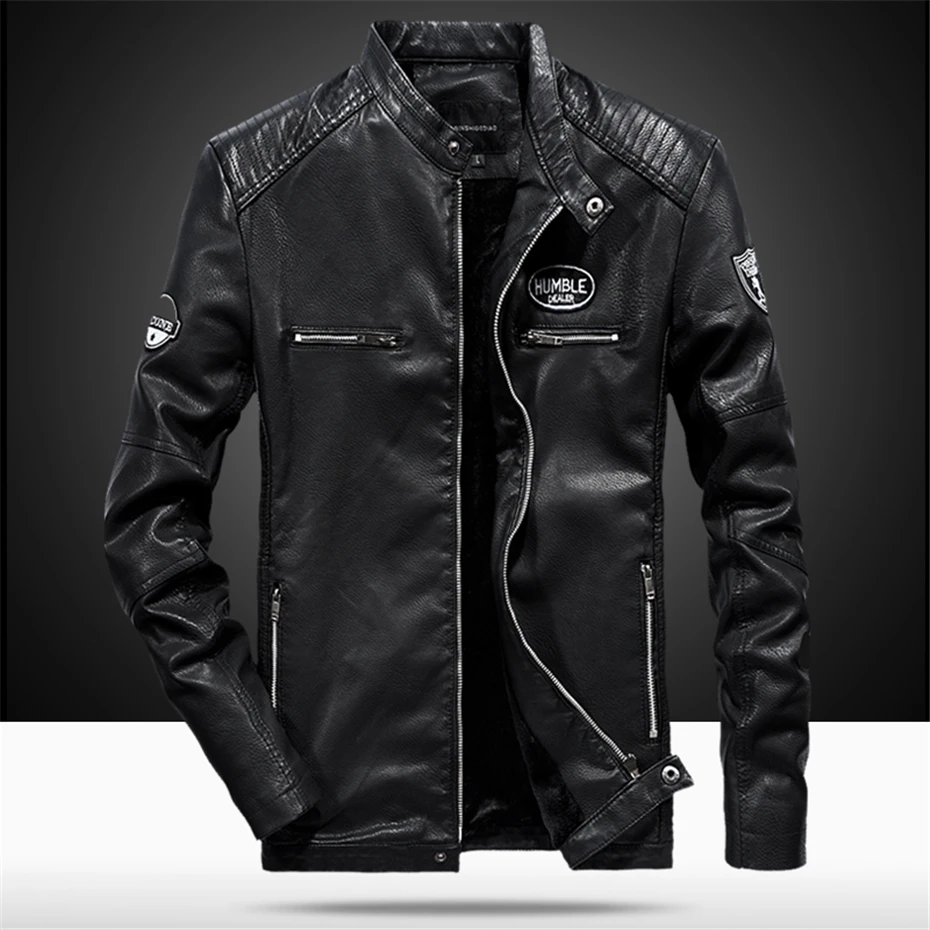 Весенне-осенняя мужская куртка из искусственной кожи, приталенное пальто в стиле милитари, куртки с воротником-стойкой, однотонное повседневное кожаное пальто черного цвета WN44