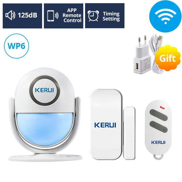 KERUI 125dB WP6 PIR сигнализация движения дверной звонок Домашняя безопасность приложение управление охранный Датчик Детектор Добро пожаловать дверной звонок SOS сигнализация системы - Цвет: WiFi WP6 Kit2