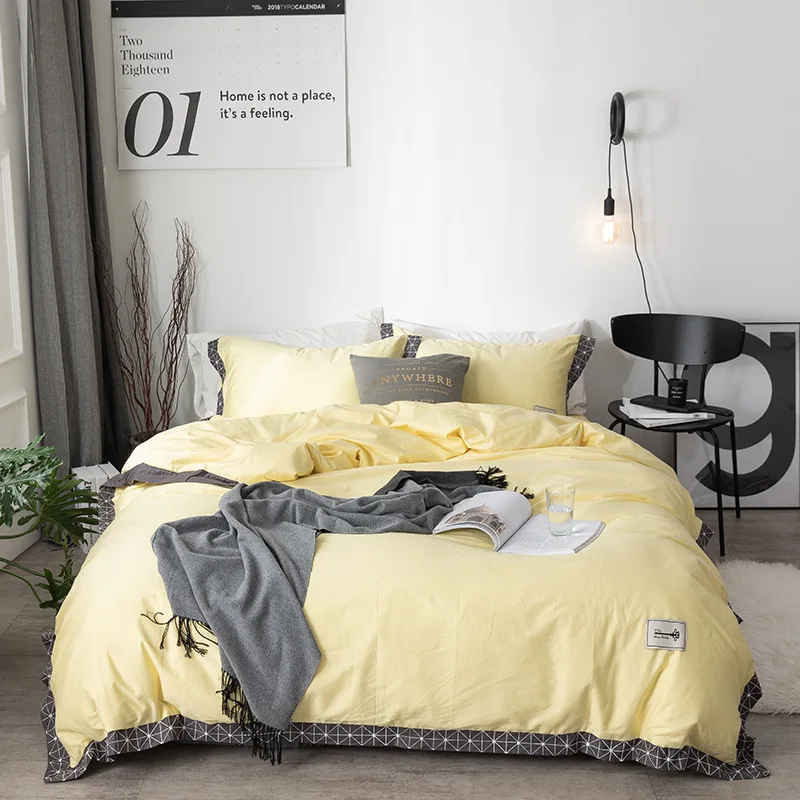 

M1904007 Nordic100% combed cotton three-dimensional flying embroidery simple cotton sheets and quilts bedding set king size