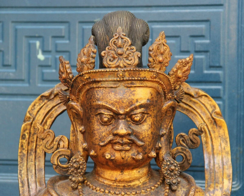 Коллекционные бронзовый S1522 2" Тибет Тибетский Буддизм Бронзовый Gild Желтый Jambhala Богатство Бог Статуя Мыши