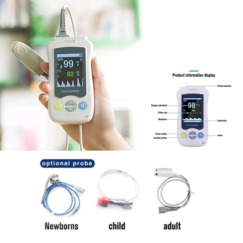

2.4inch Color TFT Screen Handheld Pulse Oximeter SPO2 Pulse Rate Blood Oxygen Monitor Oxymeter