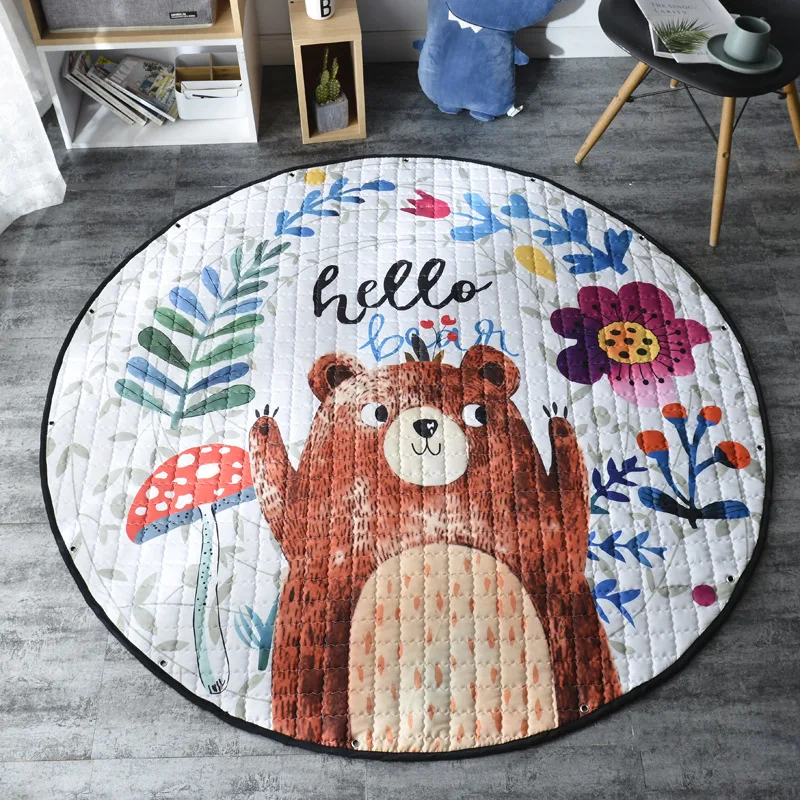 Nordic Round Animals Baby Padded Play Mats Crawling Floor Quilted Mat Teepee Tent Mat Carpet Storage Bag 59" diameter