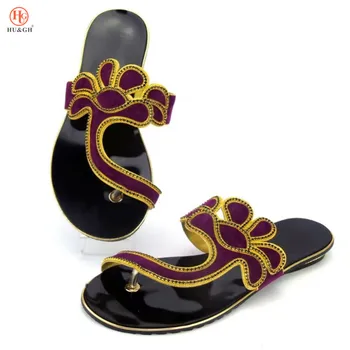 

Italian Low heels 2018 New Summer Rhinestone Woman Slippers Fashion Summer African Ladies Low Heels Shoes For Party Size 37-423