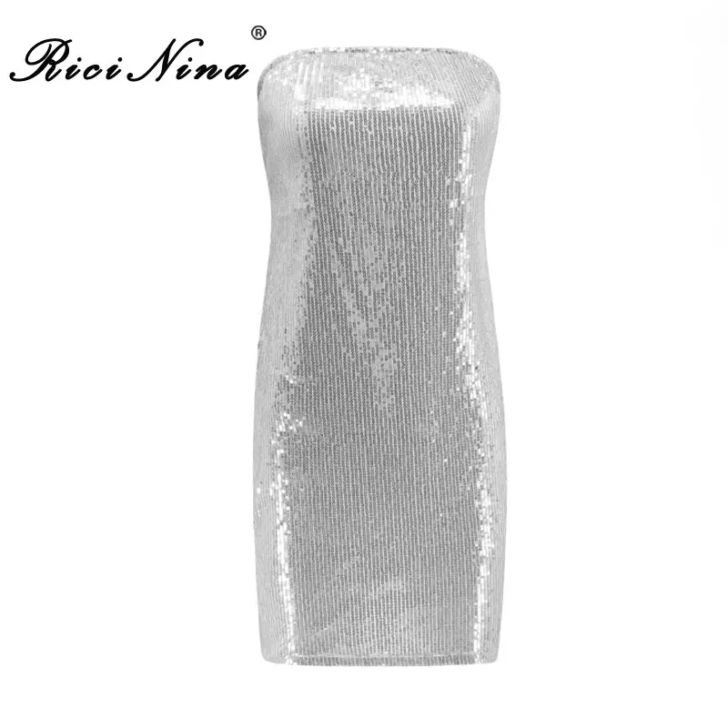 RICININA 2019 Women Dress Woman Sexy Strapless Slit Sequins Bodycon Dress Ladies Club Party Elegant Mini Dresses Vestidos RICININA 2019 Women Dress Woman Sexy Strapless Slit Sequins Bodycon Dress Ladies Club Party Elegant Mini Dresses Vestidos