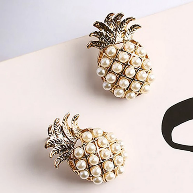 Simple Fruit All Match Pineapple Earrings Golden Pearl Shape Pineapple