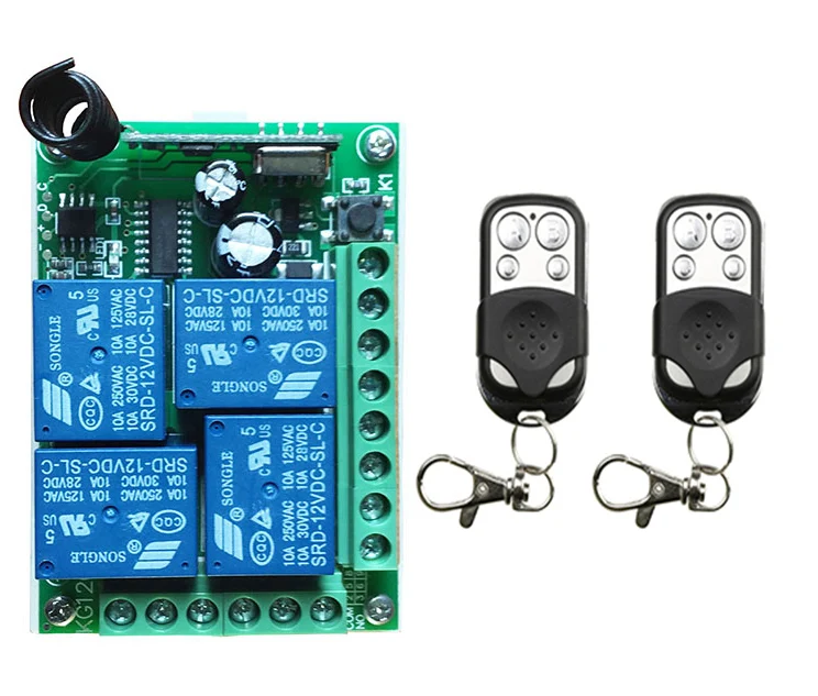 DC12V 4CH 10A Радиоконтроллер RF беспроводной кнопочный пульт дистанционного управления 433 МГц 2 передатчика + 1 приемник двери гаража/окна/лампы