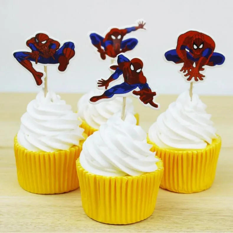 Cupcake Topper 24pcs 10 шт./лот бумажные стаканчики Человек-паук одноразовые столовые приборы украшения для свадьбы дня рождения детский душ тематический фестиваль для детей Девочки Мальчики - Цвет: Cupcake Topper 24pcs