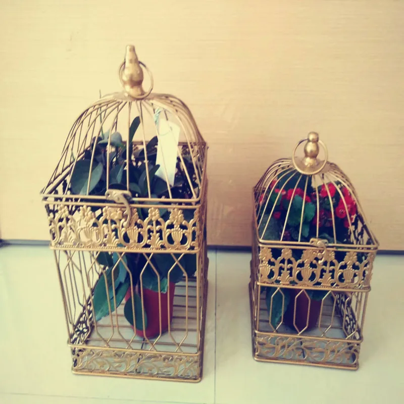 

Square Fashion Wedding Birdcage Iron Home Decoration Props Bird Cage Custom Decorative Cage gold