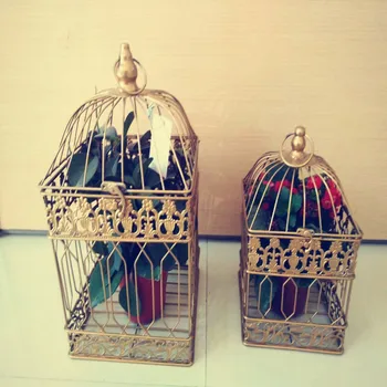 

Square Fashion Wedding Birdcage Iron Home Decoration Props Bird Cage Custom Decorative Cage gold