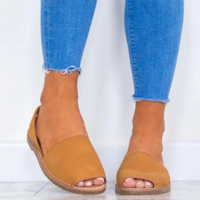 2018 New Women Summe Solid Color Flat Sandals Flat Shoes Cold Fish Mouth Shoes Bandage Sandals