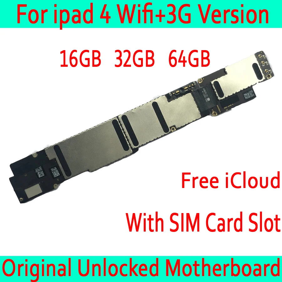 С слотом для sim карты iPad 4 Wifi + 3G версия материнская плата 16 ГБ 32 64 Гб без iCloud