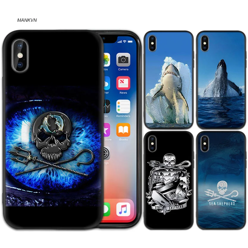 

Black Rubber Soft Silicone Case Bag Cover for iPhone XS XR X 7 8 6 6S 5C 5E 5S 5 Plus Max Shell Fundas Sea Shepherd Whale Wars